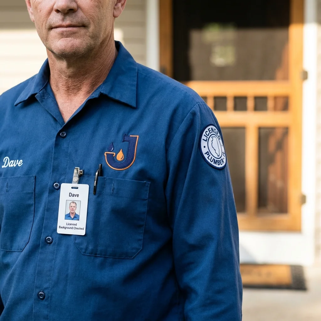 Licensed plumber showing ID badge in Bladensburg, MD