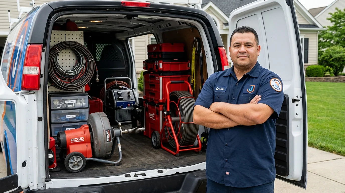 Professional drain cleaning equipment and Johns Plumbing LLC plumber in Bladensburg