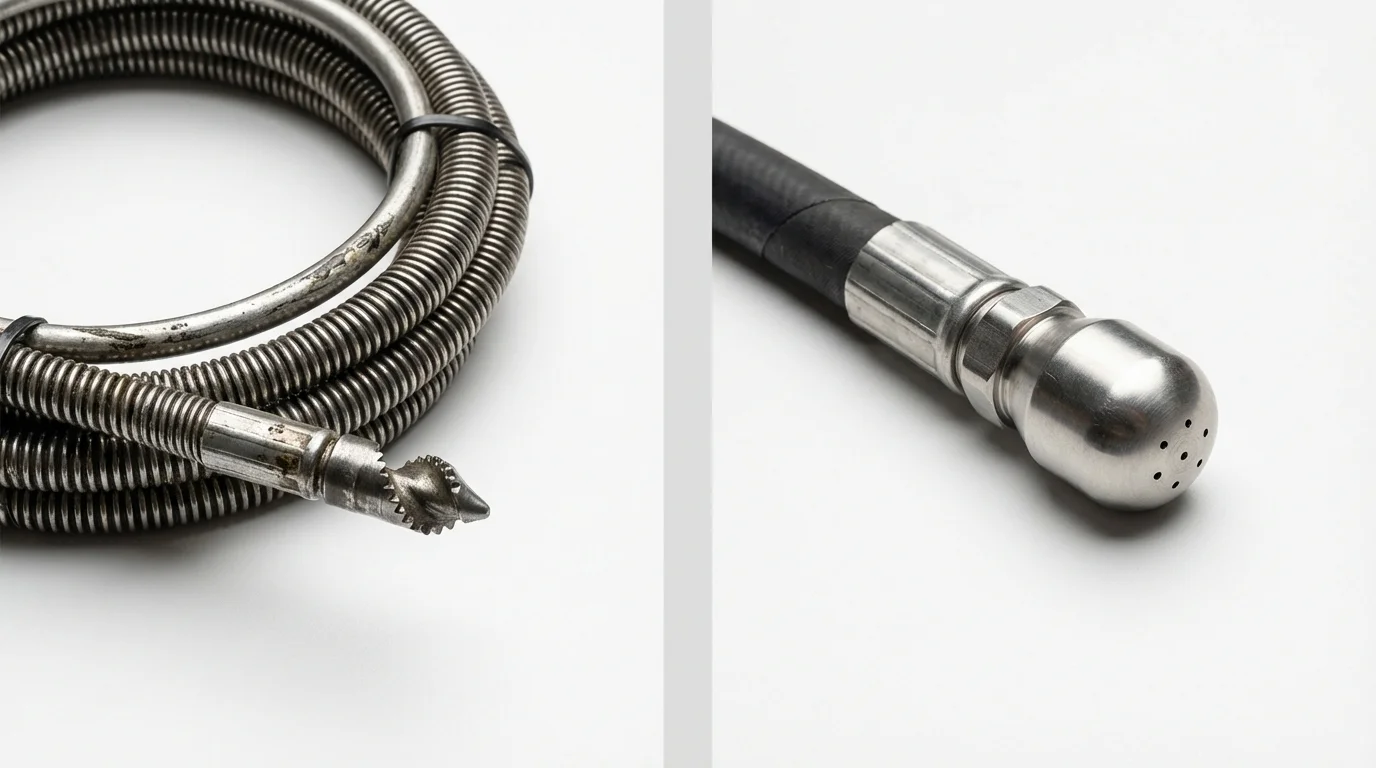 Drain snake cable and hydro jetting nozzle used for drain cleaning in Bladensburg, MD