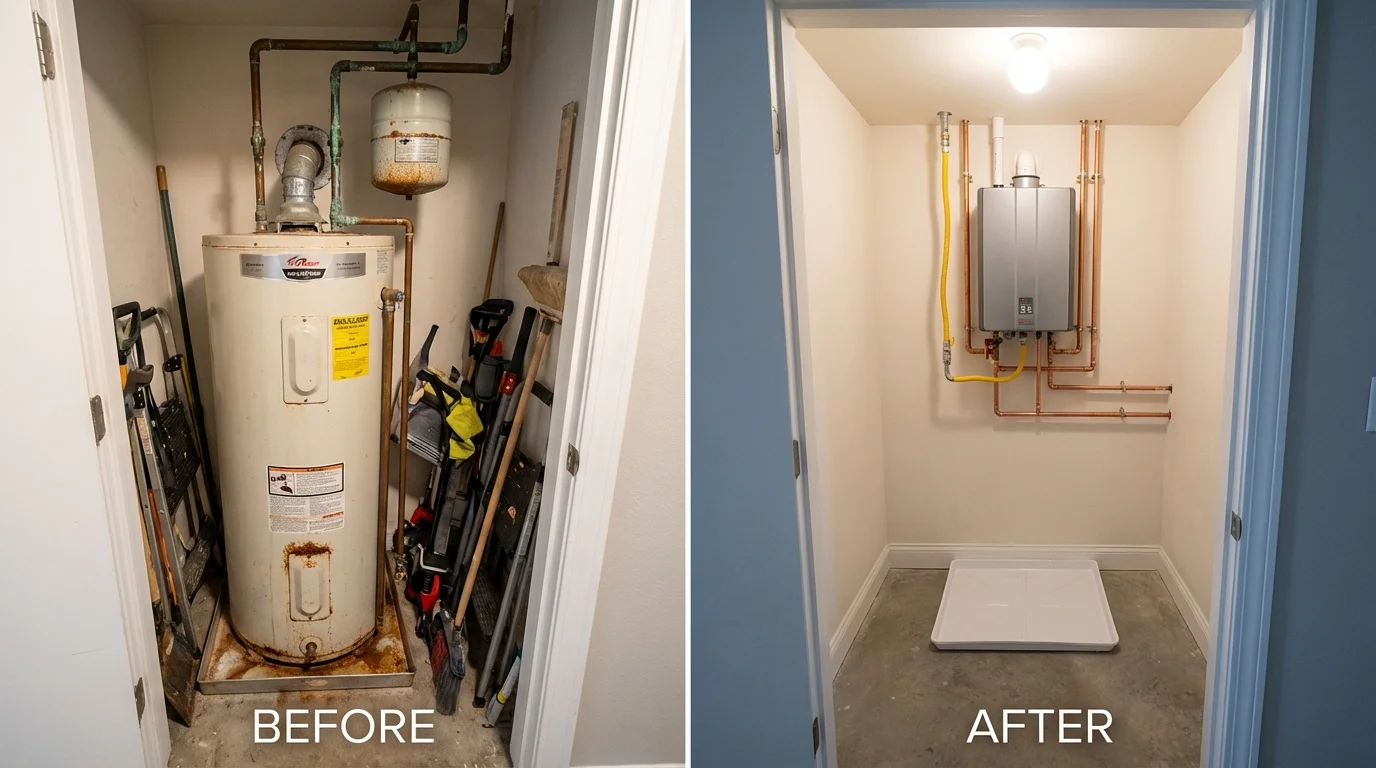 Tank water heater versus wall-mounted tankless unit comparison for Bladensburg, MD homeowners